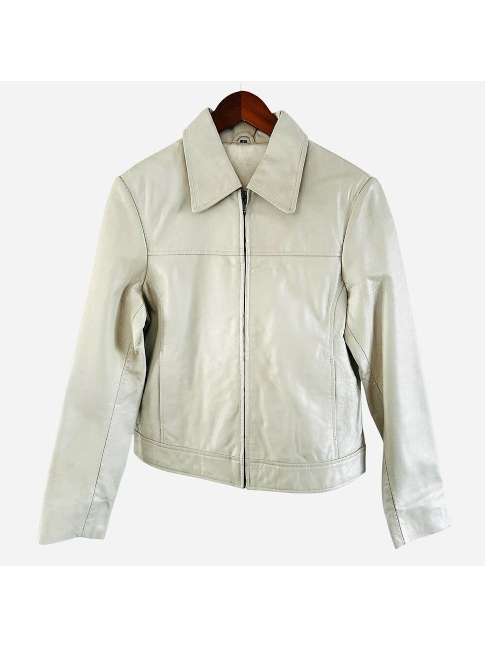 Vintage Leather Jacket Cloud Dancer  Zip Front & pockets Unisex sz EU 40
